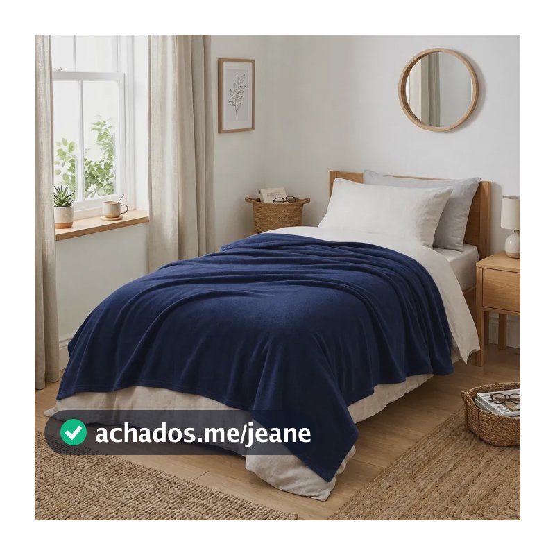 Cobertor Manta Microfibra Solteiro Fleece 1 Peça Toque Macio Cor Azul-marinho Desenho do tecido Liso