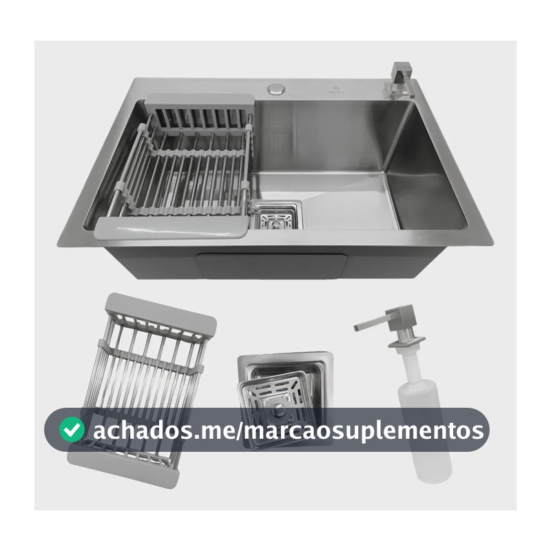 Cuba Pia Cozinha Gourmet Quadrada Aço Inox 304 Escovada 60x40cm com Acessórios Stillus Home