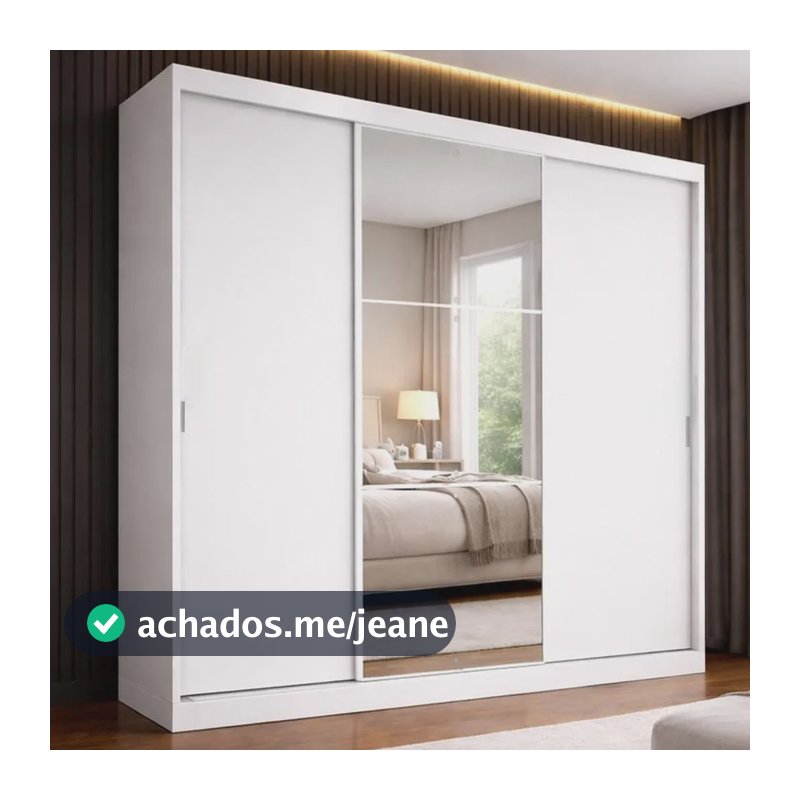 Guarda-roupa Casal 3 Portas De Correr Com Espelho Milano Branco