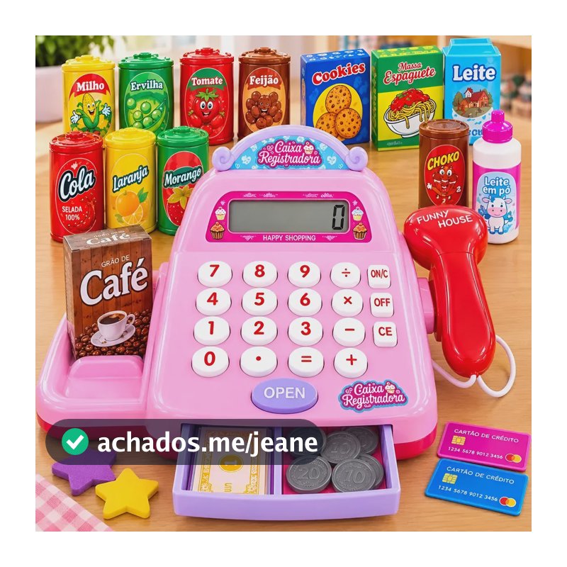 Caixa Registradora Infantil Mercadinho Som Acessórios Luxo Rosa