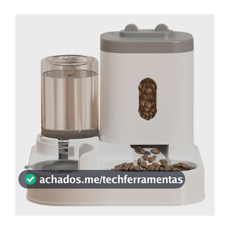 Comedouro Bebedouro Automático Duplo Compacto Pet Cães Gato Branco E Cinza
