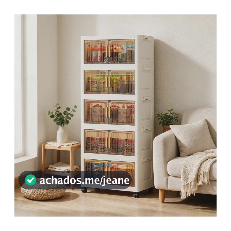 Armário Multiuso Caixa Armazenamento Dobrável 55cm 5 Andares Marrom Transparente-creme Branco