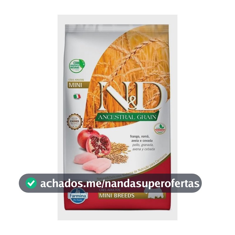 Ração para Cães Farmina N&D Ancestral Grain Adulto Raças Mini/Pequenas Frango Roma Cereais 2,5kg
