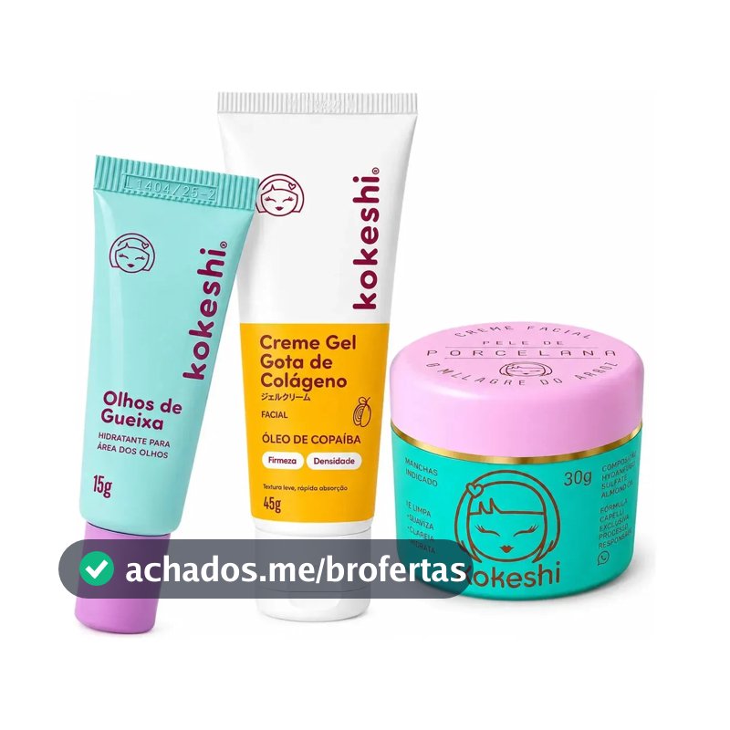 Kit Facial Kokeshi Completo 3 Passos Olhos de Gueixa, Pele de Porcelana e Gota de Colágeno