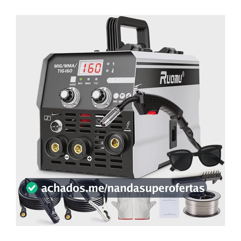 Máquina De Solda Inversora MIG 160A Sem Gás 3 Em 1 TIG MMA Profissional