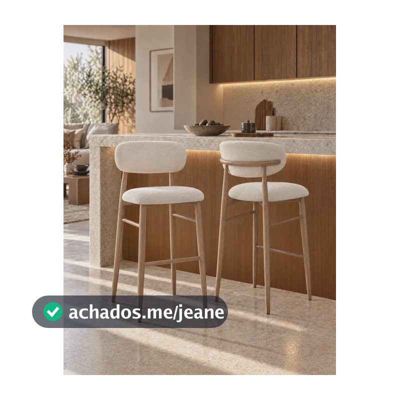 Kit 2 Banquetas Donna HomeNow Estofado em Tecido Natural com Base de Aço cor Carvalho