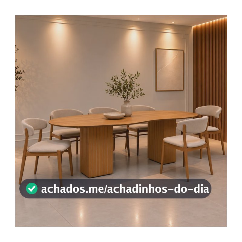 Mesa De Jantar 6 Lugares 180 X 90 Orgânica Base Ripada Marrom-claro