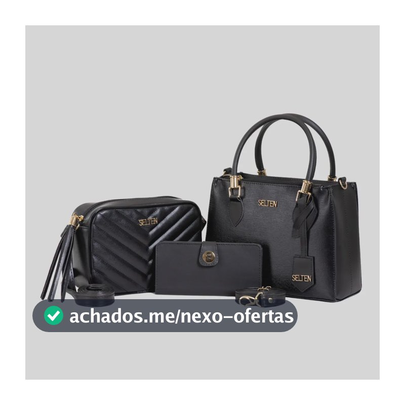 Bolsa Transversal Media E Bolsa Pequena Com Mini Carteira kit bolsas Pretas Selten