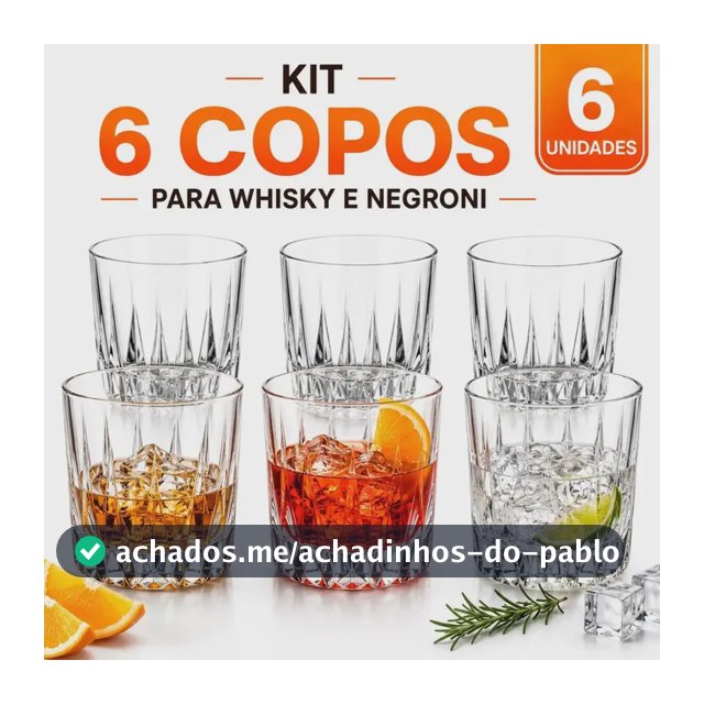Jogo 6 Copos De Whisky Vidro Transparente Uisque Drink - Nany Pink