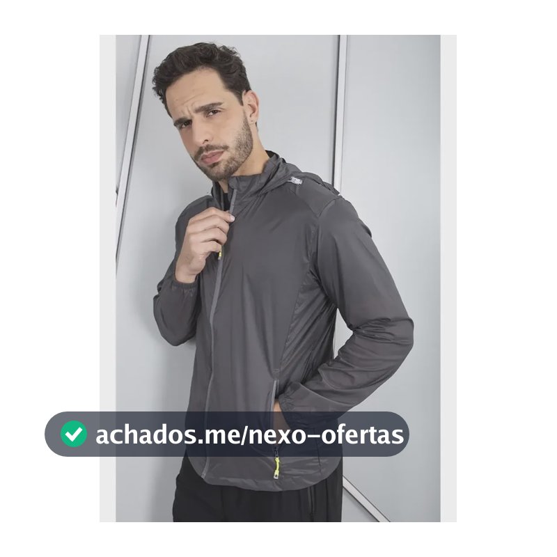 Jaqueta Masculina Corta Vento Capuz Fixo Bolso Interno Cinza M Liso