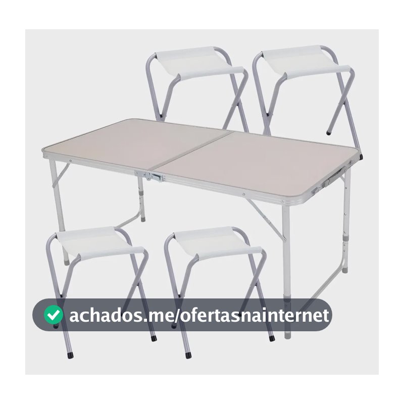 Mesa Dobrável Portátil Alumínio 120x60cm 4 Banquetas Zelt