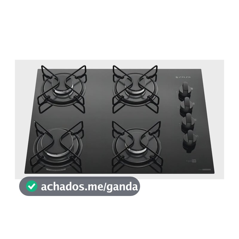 Cooktop 4 Bocas Atlas Agile Up Mesa Vidro Mega Chama Bivolt