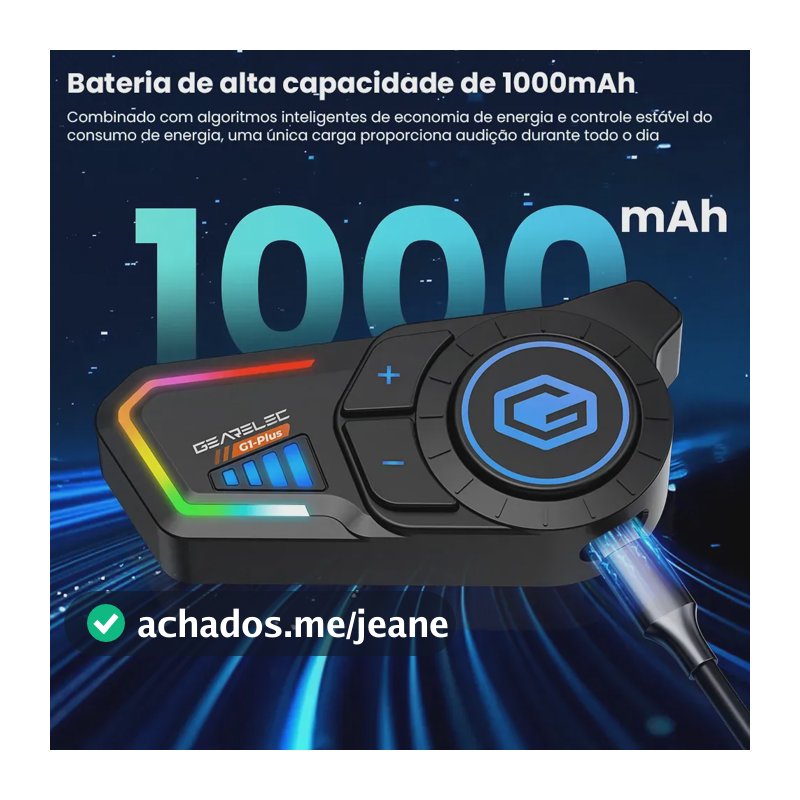 Intercomunicador Bluetooth 5.3 Para Capacete de Moto, Gearelec G1 Com Bateria 1000mAh e À Prova D'Água IP67
