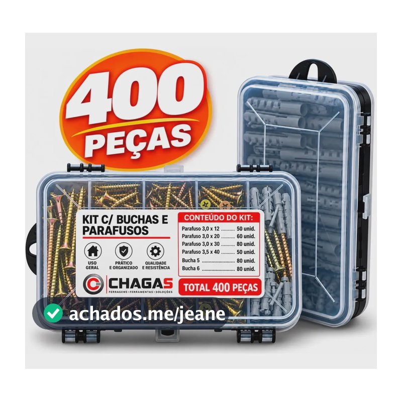 Kit 400 Peças Parafusos E Buchas P/ Parede Com Organizador