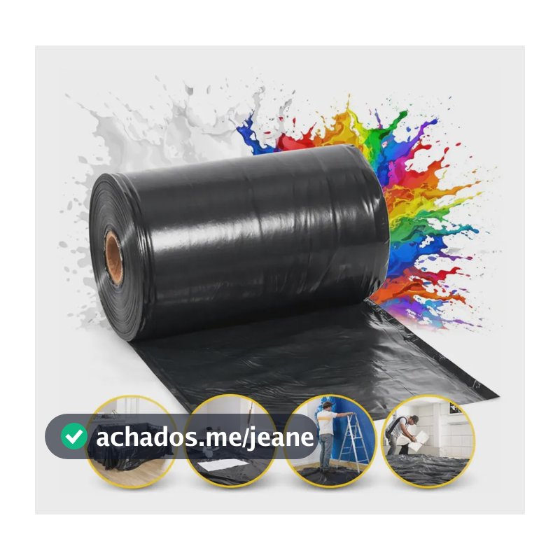 Rolo Lona Plástica Preta Bobina 4x50m Impermeável P/pintura