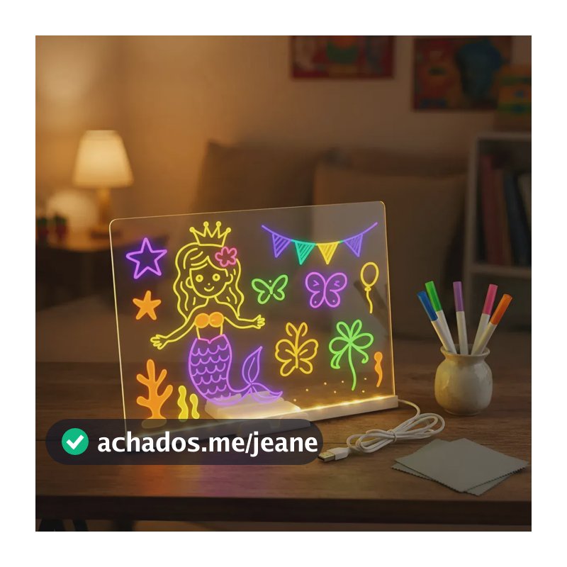 Lousa Infantil Mágica Digital Luz Led Para Desenho Escolar Transparente