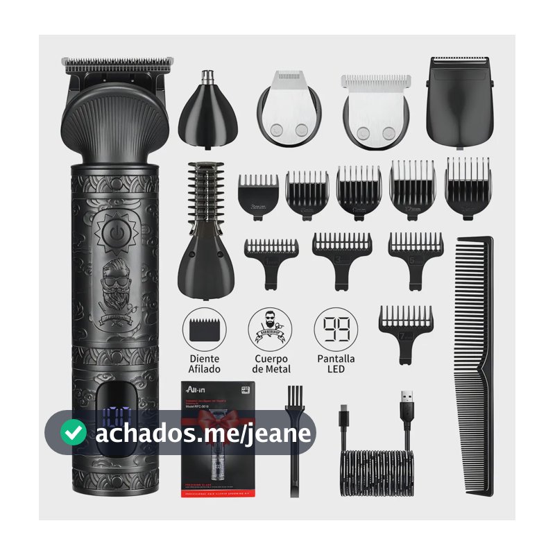All-in Barbeador Eletrico Aparador de Pelos Profissional 6 em 1 para Barba Cabelo Nariz Aparelho de Barbear Maquina de Cortar Cabelo Homen a Prova da Agua com 6 Cabeças e 10 Pentes