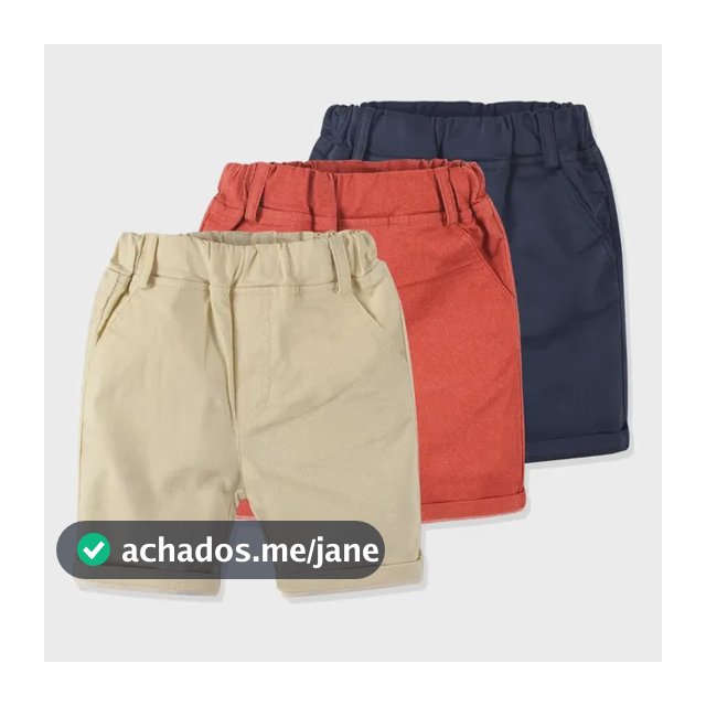 Kit 3 Peças Bermuda Infantil Menino Em Algodão Multicolored Liso 7y