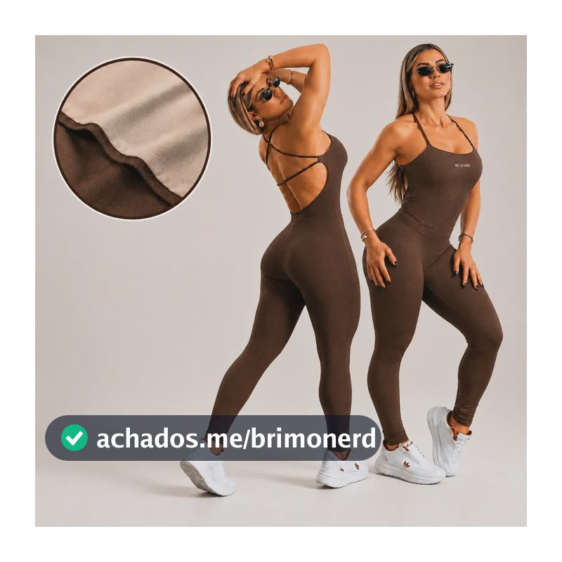 Macacão Fitness Forrado Feminino Longo Em Suplex Academia Marrom M (36 Ao 40)