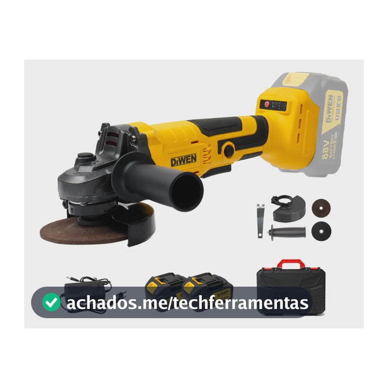 Esmerilhadeira Lixadeira Angular Sem Fio Com 2 Bateria Dewen Amarelo 127/220v 50hz/60hz