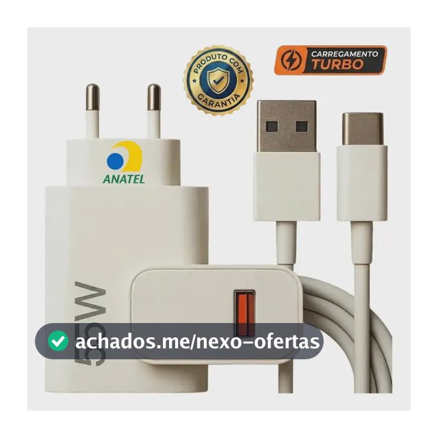 Carregador Turbo 55w USB-C Com Cabo Tipo C 1 Metro Fonte Bivolt 110v/220v, Carregamento Rápido Fast Charge, Ideal Para Celular Android, Compatível Com iPhone Samsung Motorola Xiaomi LG