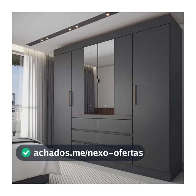 Guarda-roupa Casal Honey 4 Portas 6 Gavetas Com Espelho Preto/Amêndola