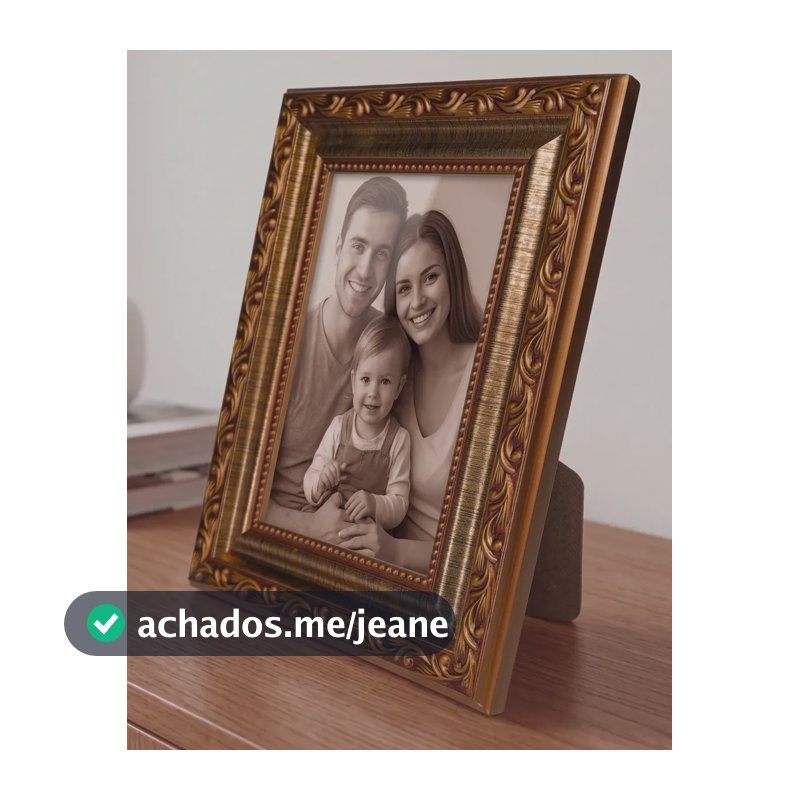 Porta Retrato De Madeira 10x15 Com Vidro Dourado Retrô