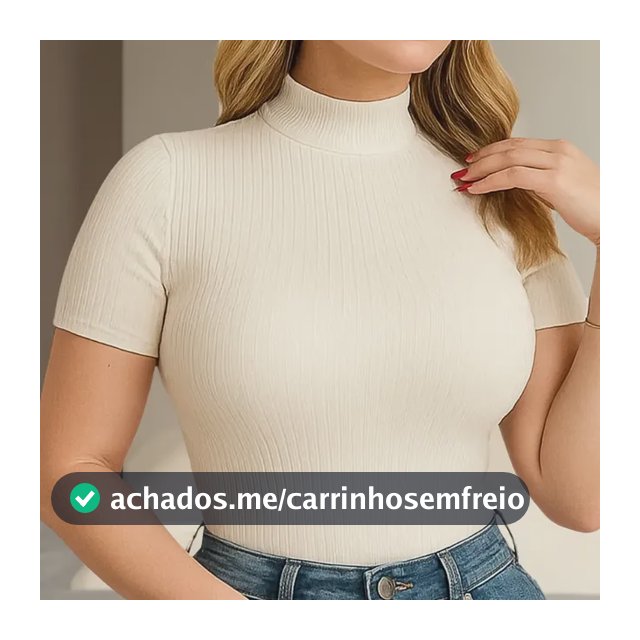 Blusa Feminina Camiseta Canelada Gola Alta Manga Curta