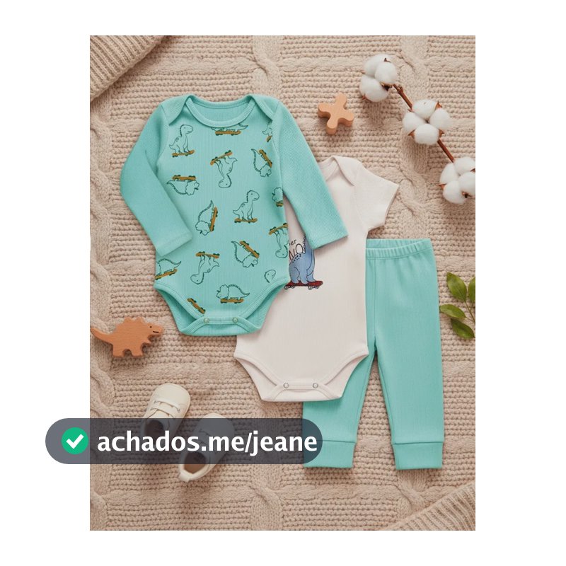 Conjunto Body Bebe Manga Longa Menino Kit 3 Peças Azul/branco Gg