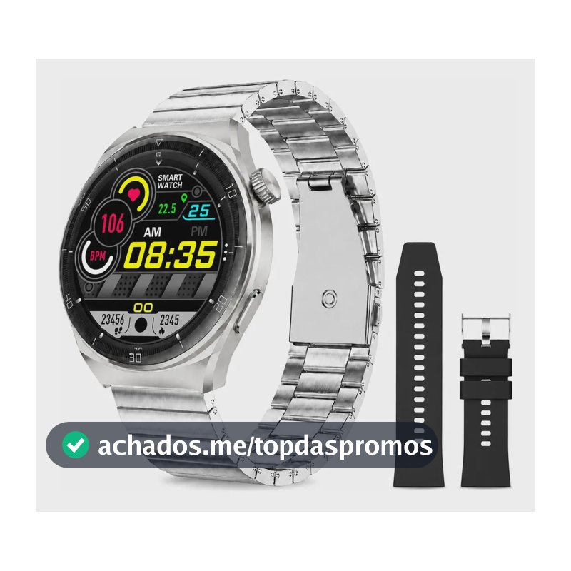 Relógio Smartwatch Aurafit Am05 Tela Amoled Aço Inoxidável Cor De Aço Inoxidável Mesh Prata/preto