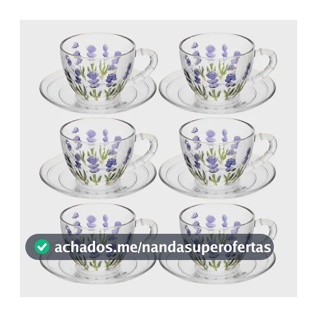 Kit 6 Xícaras 80ml Lavanda Cristal Hand Painting Mesa Posta Transparente Lavanda