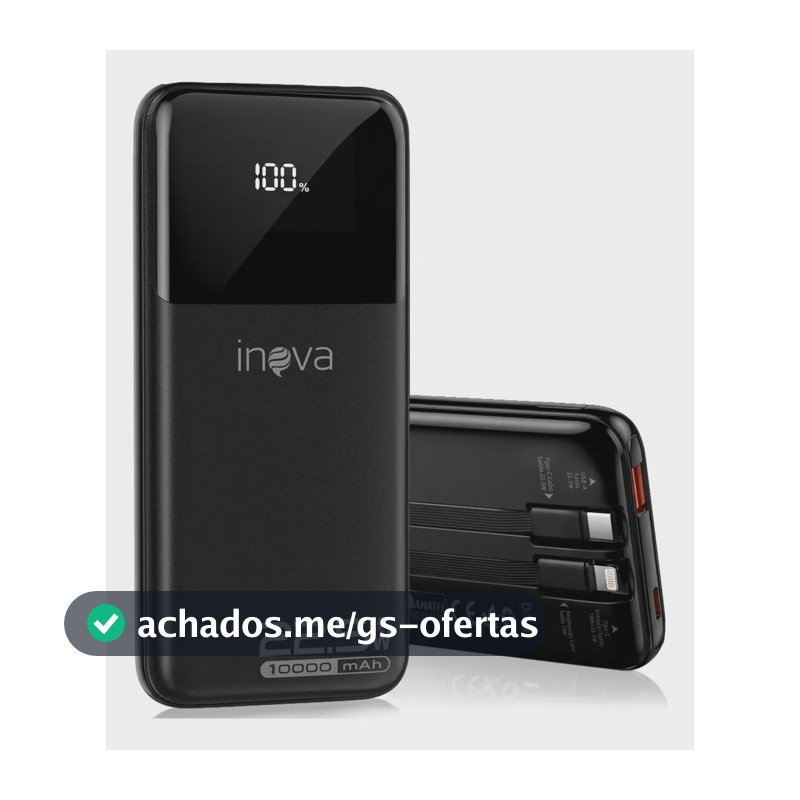 Carregador Portátil Inova Power Bank 10000mAh para iPhone e Samsung Com Carregamento Rápido de 22.5W
