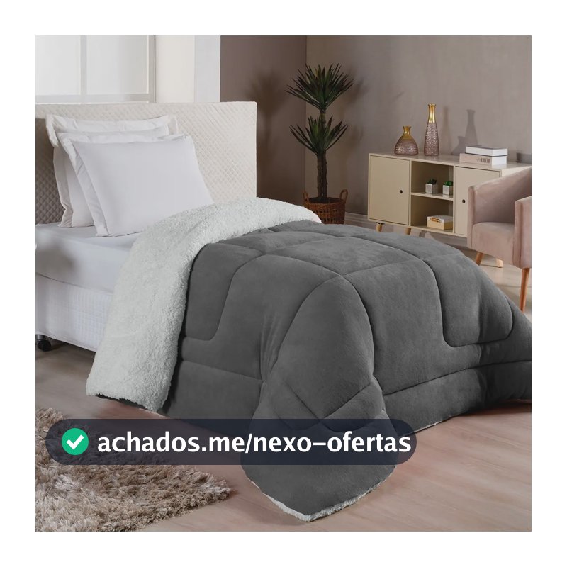 Edredom Casa Laura Enxovais Sherpa Coberdrom Solteiro Diseño Liso Color Cinza-claro De 1.6m X 2.3m