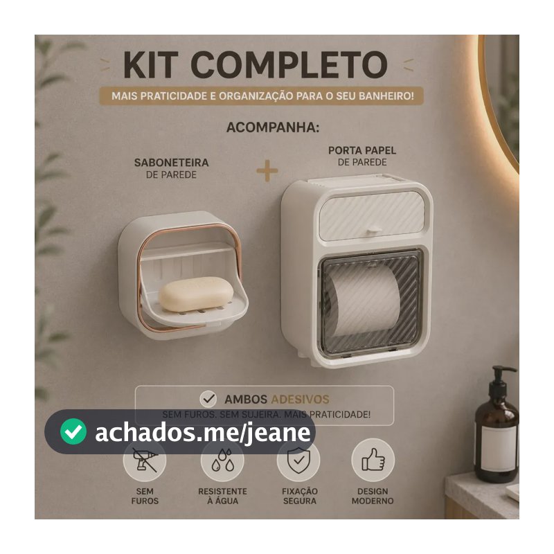 Kit Saboneteira De Parede + Suporte Para Papel Higiênico Branco/off White
