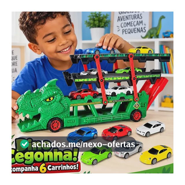 Caminhão Cegonha Lançador Dino Truck Super Pista Dinossauro Carrinhos com 6 Carrinhos Completo Lança e Engole Carros