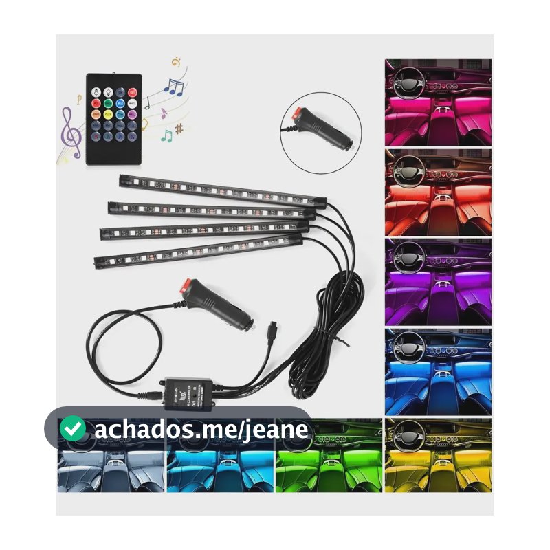 Kit Iluminação Interior Neon Carro 12led Controle Rgb