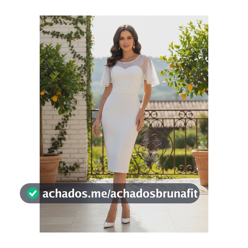 Vestido Midi Com Manga Off White Com Tule Poá Noiva Civil Off White Lisa Gg