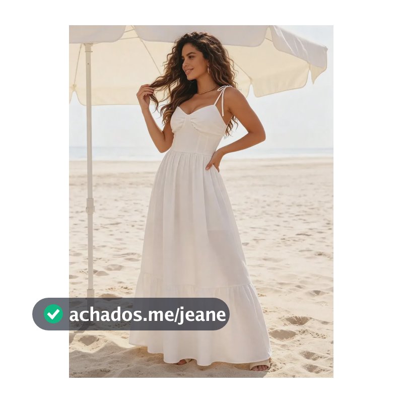 Vestido Maxi Alças Finas Decote Coração Franzido Branco P