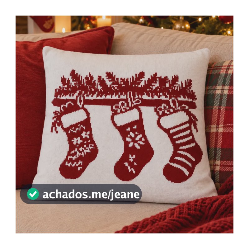 Capa Almofada Natalina Meias De Natal 45x45 Decoração 40101 Branco X Vermelho 45x45