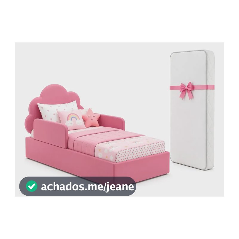 Cama Infantil Nuvem Mini Estofada Com Proteção Lateral Rosa Detalhes Brancos