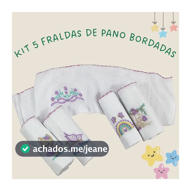 Kit 5 Fraldas De Pano Bordadas Bebê Tecido Duplo 100%algodão
