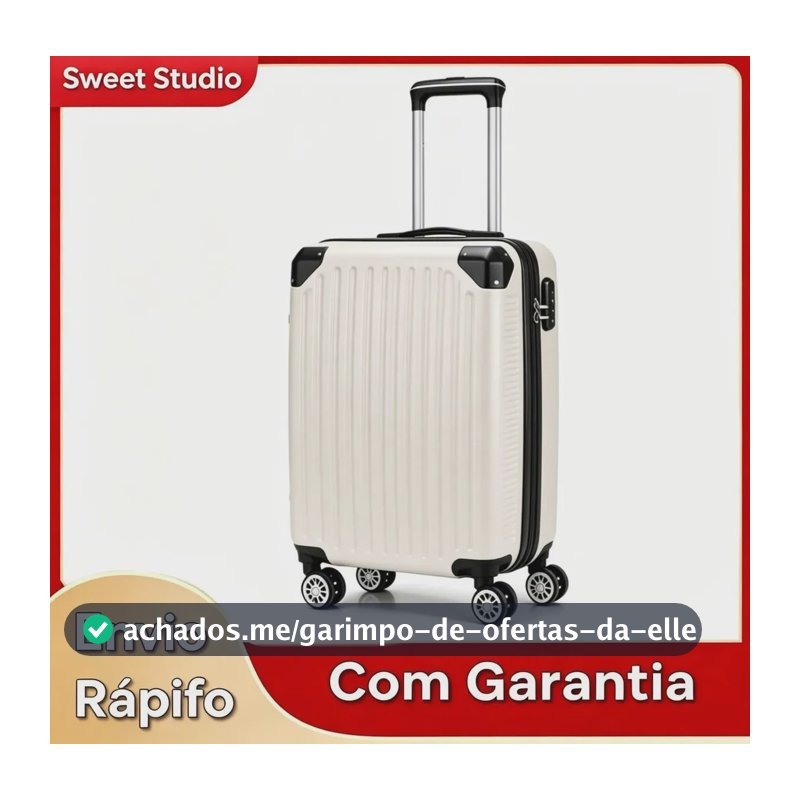 Mala de Bordo Rígida Sweet Studio Bege em ABS com Rodas Duplas 360° para Viagem