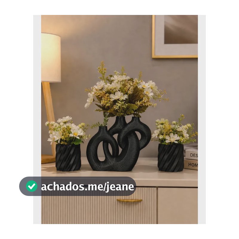 Kit Vasos Decorativos 3d Para Flores Secas Sala Escritório Preto
