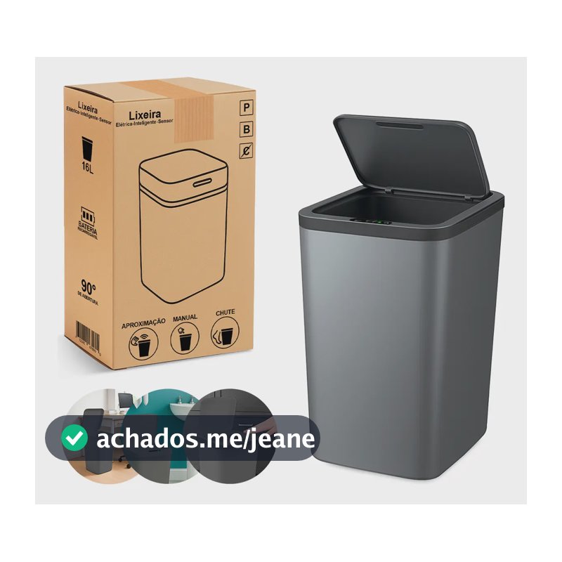 Lixeira Inteligente Automática Cinza com Sensor de 16L