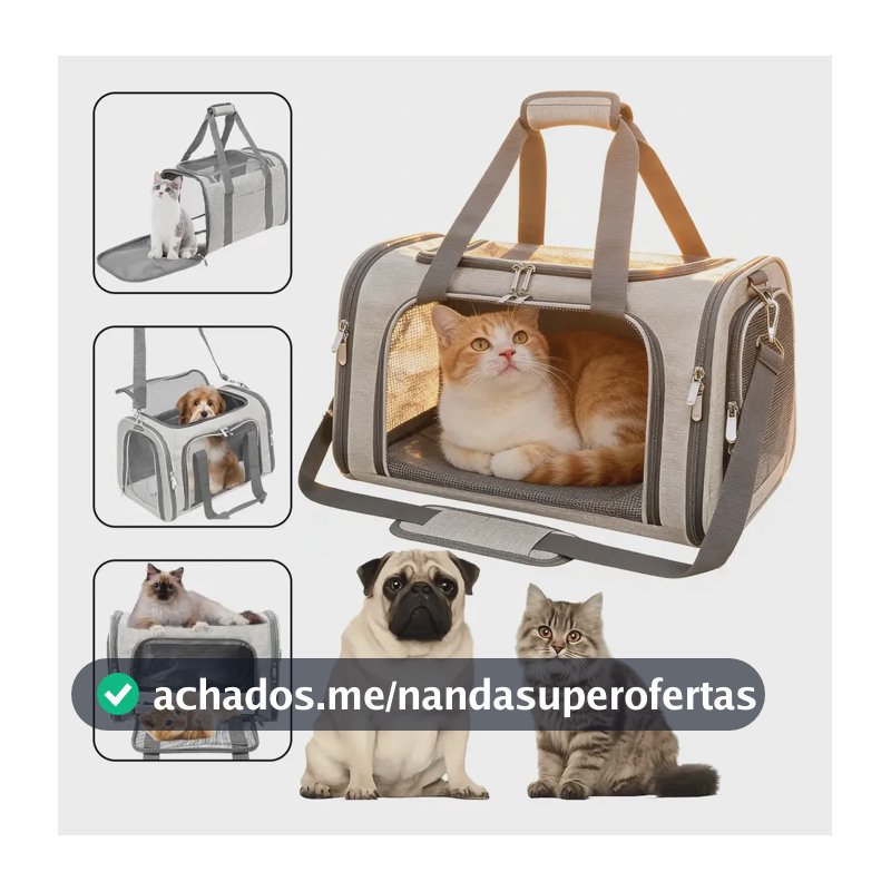 Bolsa De Transporte Pet Viagem Para Cabine Avião Mala Pet Cinza Até 15 Kg