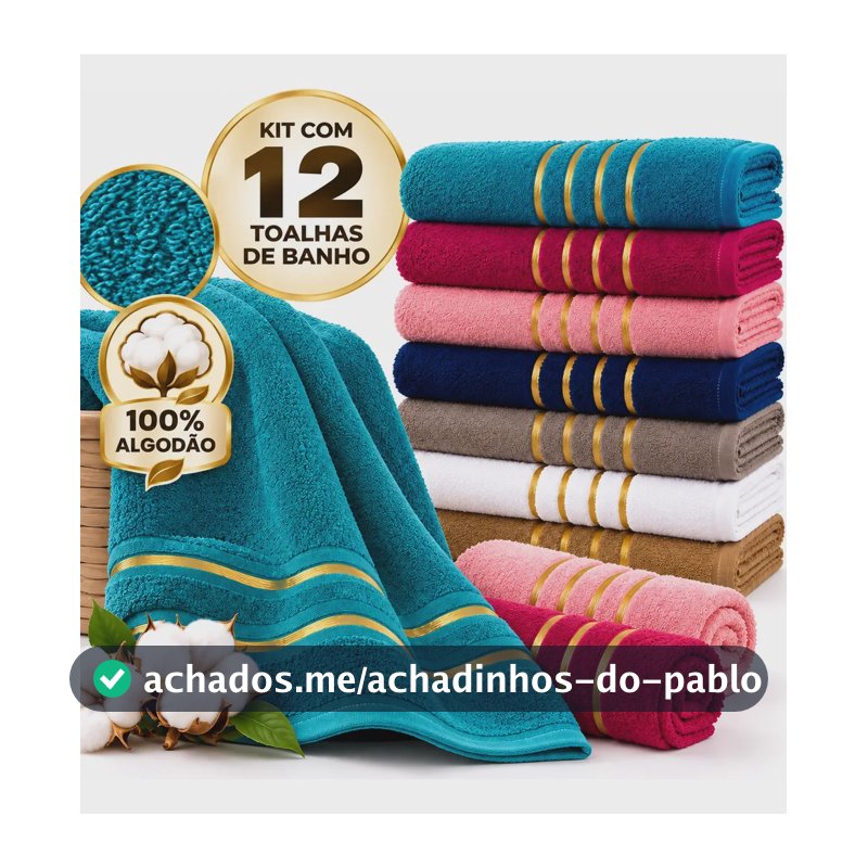 Toalhas De Banho Grande Macia Grossa Luxo 100% Algodão Kit12 Multicolorido Listras