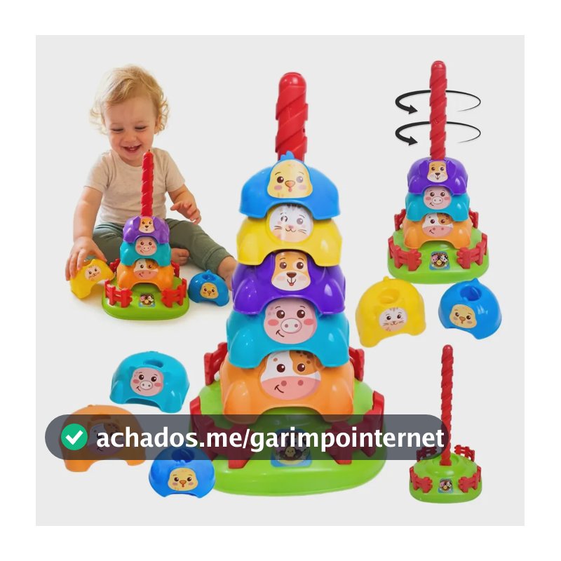 Brinquedo Educativo Infantil Empilhar Torre Gira 1 Ano 6 Pçs Colorido