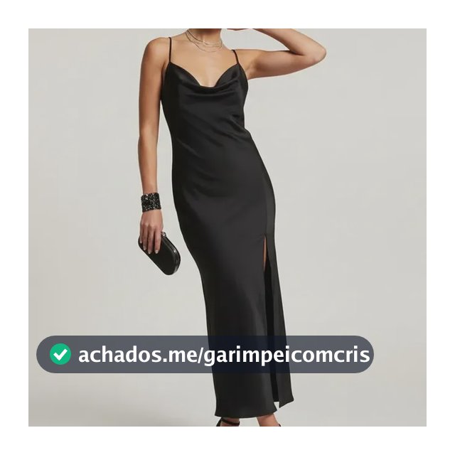 Vestido Midi Feminino Fenda Slip Dress Gola Degâge Costa Nua