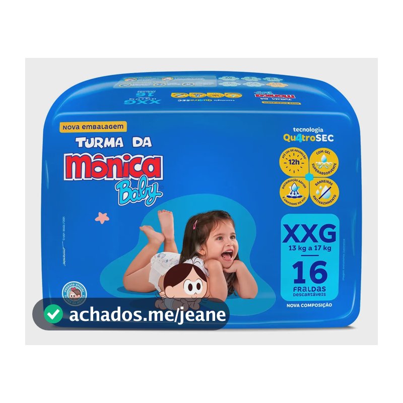 Fralda Turma da Mônica Baby XXG com 16 Unidades