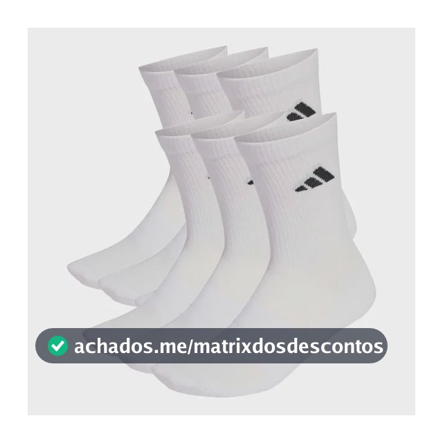 Kit 6 Pares Meias Esportes Cano Médio Acolchoado adidas Branco Logo 39 Br